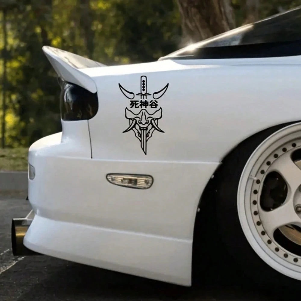 1pc JDM Style Death Valley Car Sticker- Featuring Neon Skull And Sword Design, Suitable For Windows, Doors And Car Body. These Waterproof Vinyl Stickers Are Also Perfect For Motorcycle Decoration And