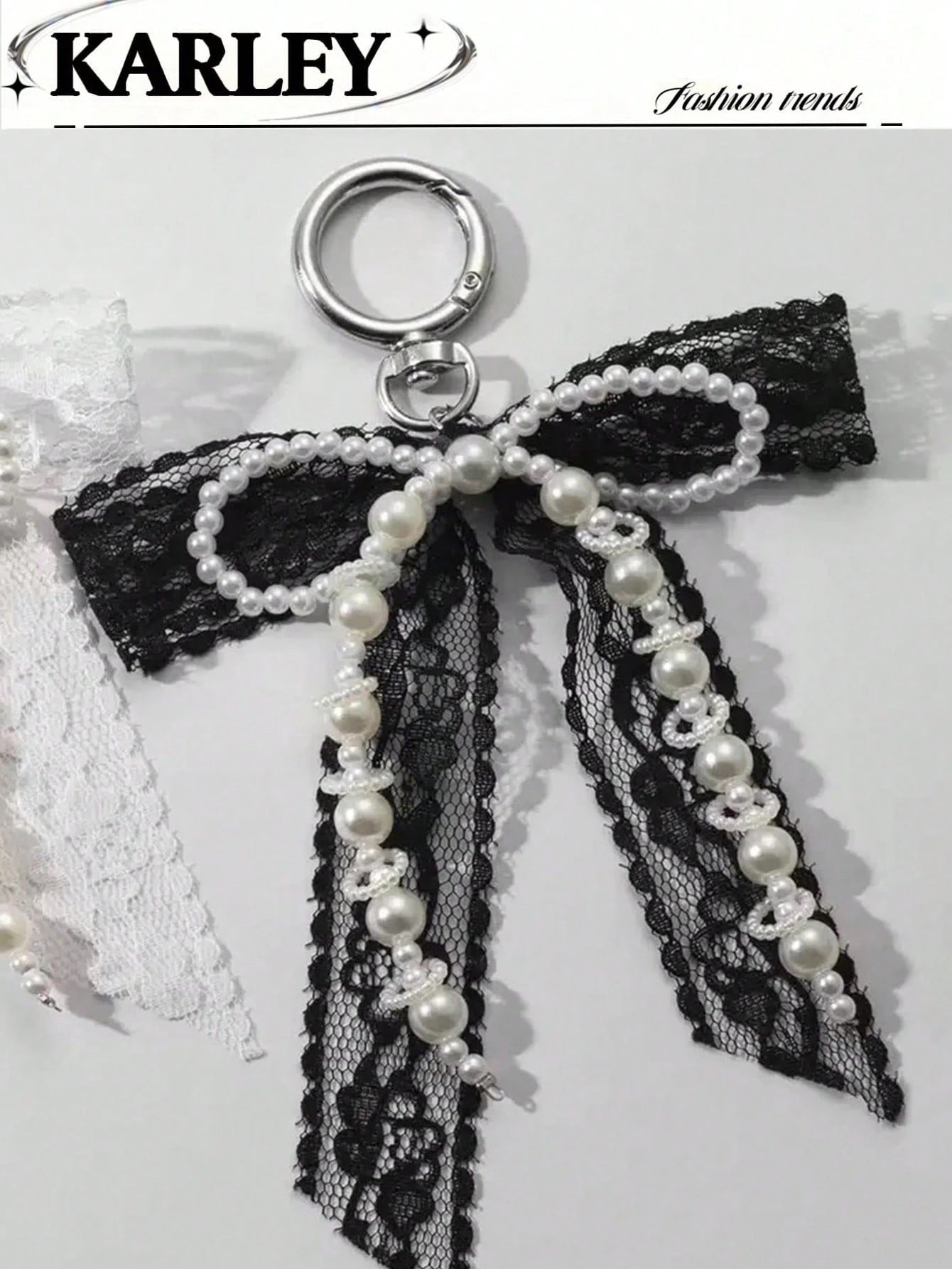1pc Lace Bow & Pearl Keychain Wallet Pendant Y2K Beaded Bag Charm Shoe Decor Butterfly Ornament Backpack Decor Bows Keychain For Bag Car Accessories For Women