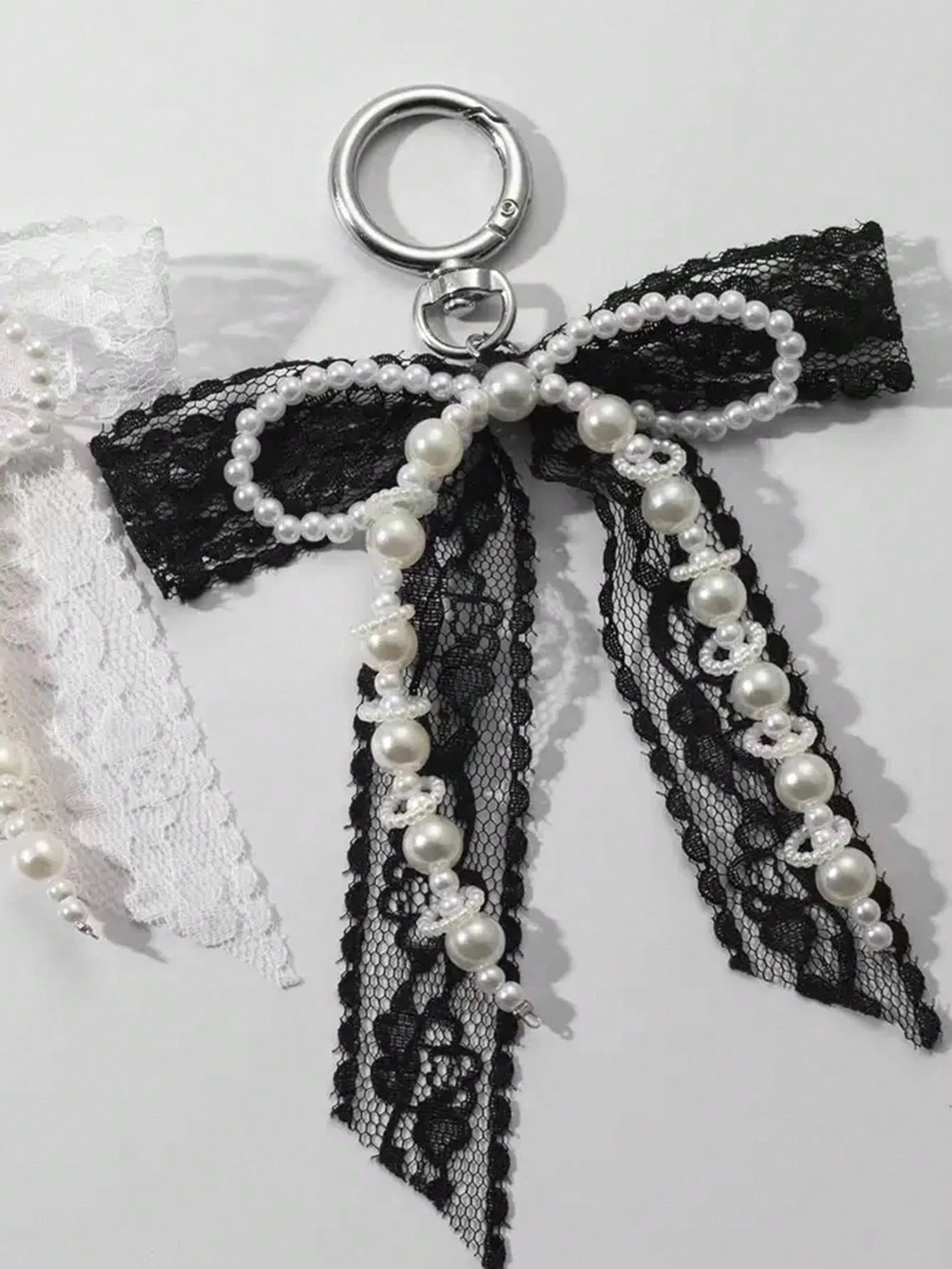 1pc Lace Bow & Pearl Keychain Wallet Pendant Y2K Beaded Bag Charm Shoe Decor Butterfly Ornament Backpack Decor Bows Keychain For Bag Car Accessories For Women