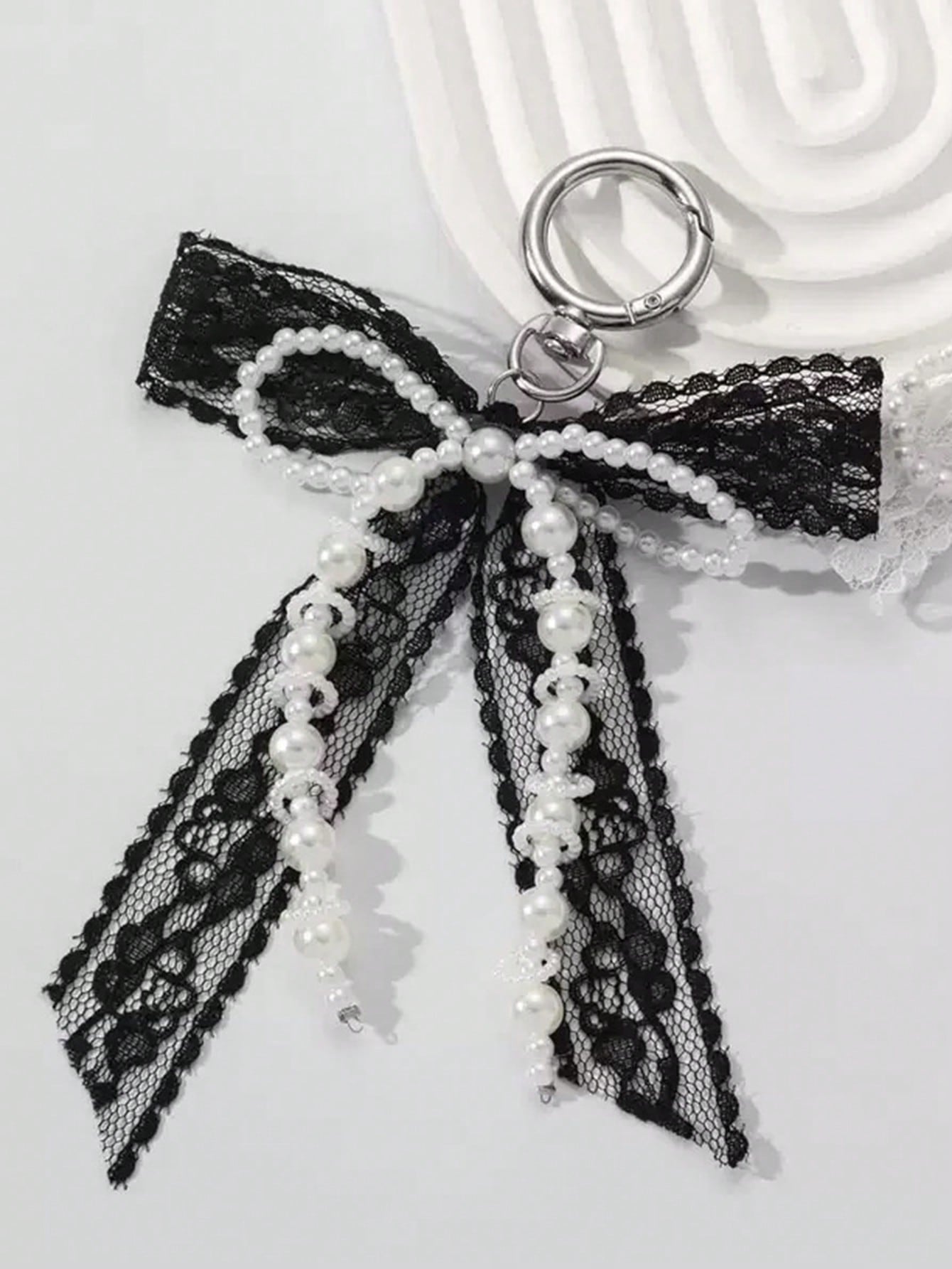 1pc Lace Bow & Pearl Keychain Wallet Pendant Y2K Beaded Bag Charm Shoe Decor Butterfly Ornament Backpack Decor Bows Keychain For Bag Car Accessories For Women