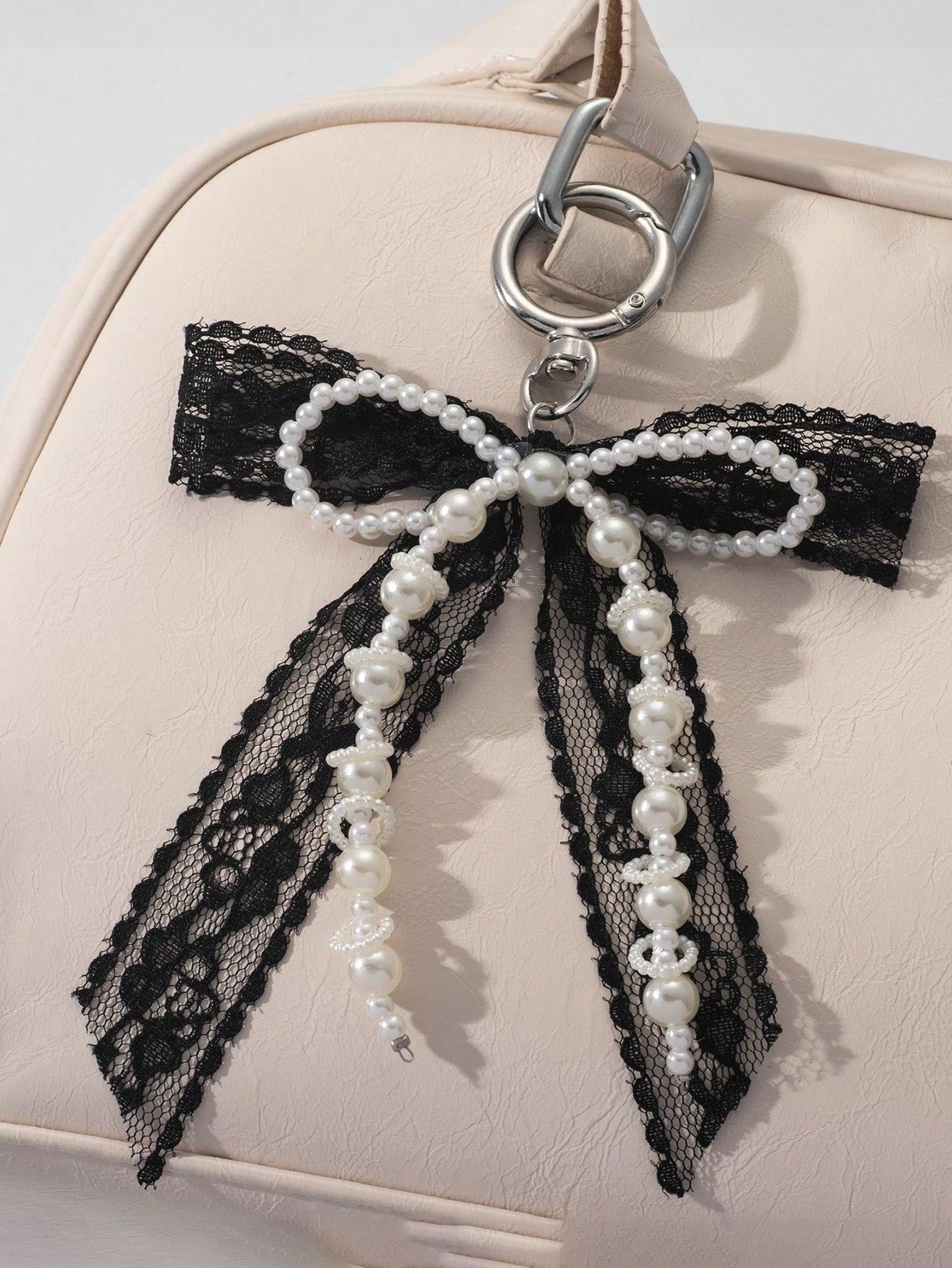 1pc Lace Bow & Pearl Keychain Wallet Pendant Y2K Beaded Bag Charm Shoe Decor Butterfly Ornament Backpack Decor Bows Keychain For Bag Car Accessories For Women