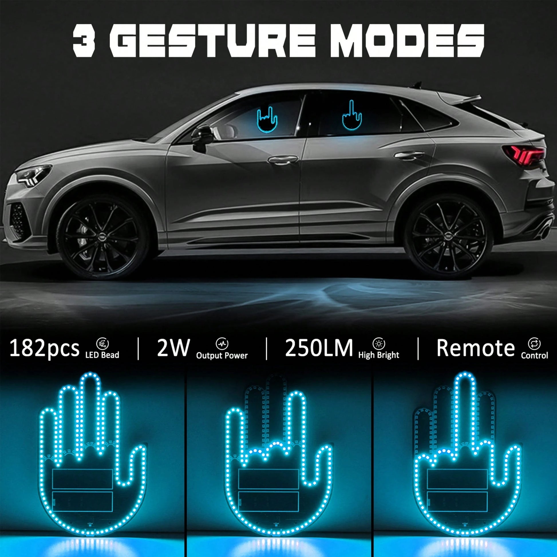 1PC-LED Gesture Light, Fun Car Decorative Light USB Interface, Adhesive Backing For Easy Installation Three Gesture Light Modes, Remote Control Operation-Car Accessories\Car\Car Accessories For Woman\