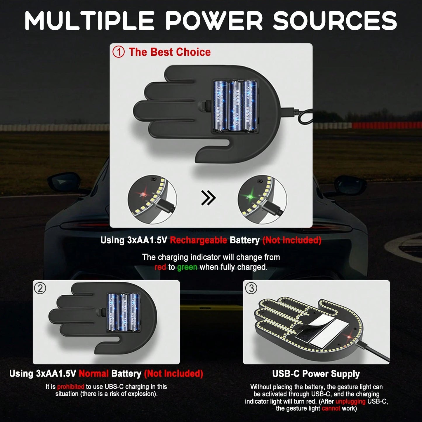 1PC-LED Gesture Light, Fun Car Decorative Light USB Interface, Adhesive Backing For Easy Installation Three Gesture Light Modes, Remote Control Operation-Car Accessories\Car\Car Accessories For Woman\