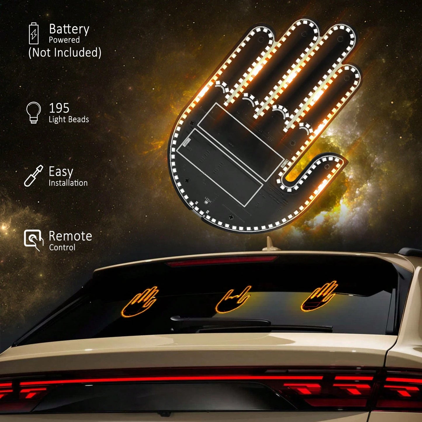 1PC-LED Gesture Light, Fun Car Decorative Light USB Interface, Adhesive Backing For Easy Installation Three Gesture Light Modes, Remote Control Operation-Car Accessories\Car\Car Accessories For Woman\