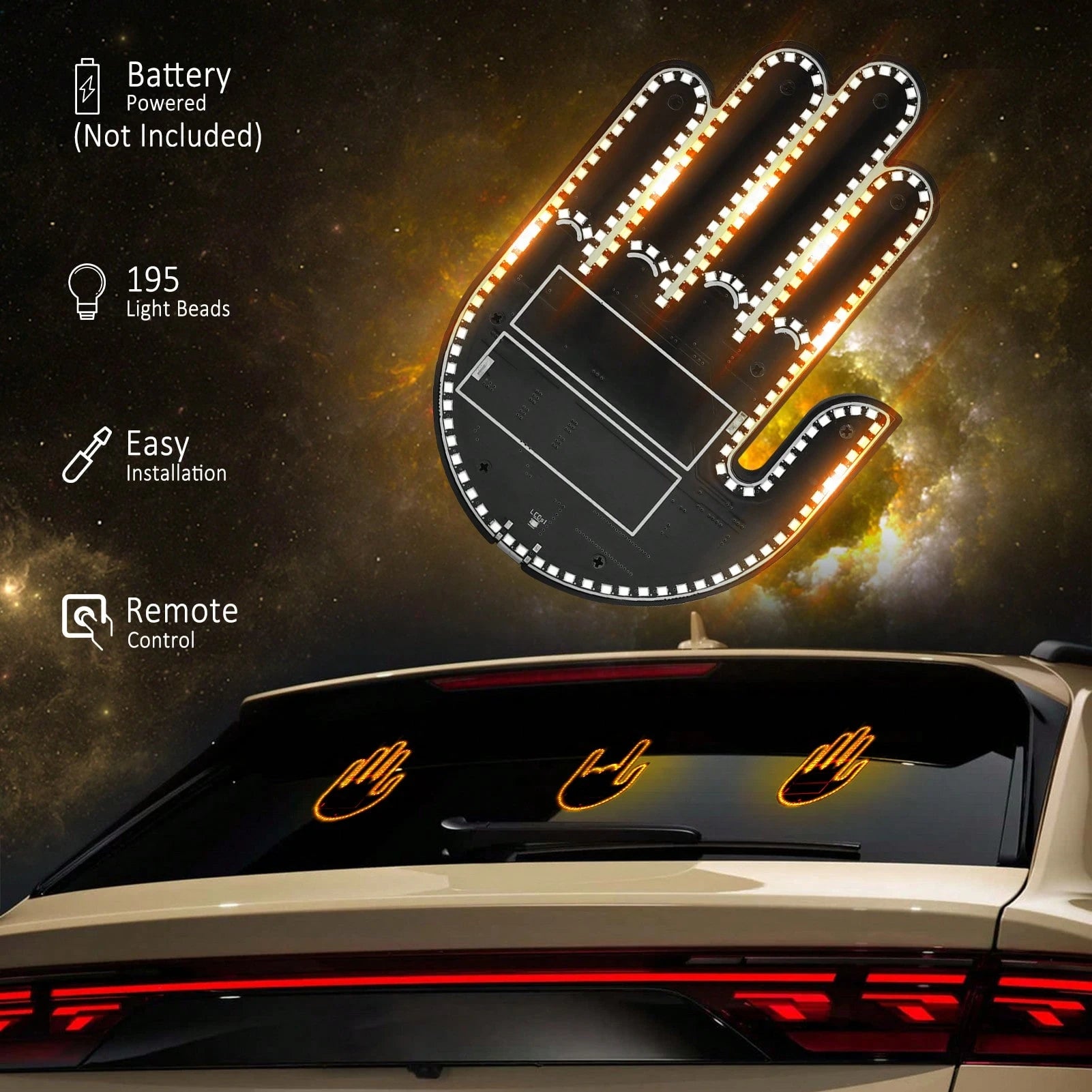 1PC-LED Gesture Light, Fun Car Decorative Light USB Interface, Adhesive Backing For Easy Installation Three Gesture Light Modes, Remote Control Operation-Car Accessories\Car\Car Accessories For Woman\