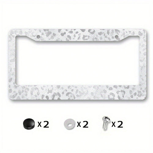 1pc Leopard Texture Metal License Plate Frame Cover 12x6in, Smooth Premium Material, Fashion Custom Auto Decor For Animal Lovers,Car Cover,Car Must Haves,Gifts,Car Decor,Car Acessesories>Essentials,Ca