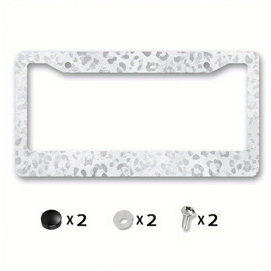1pc Leopard Texture Metal License Plate Frame Cover 12x6in, Smooth Premium Material, Fashion Custom Auto Decor For Animal Lovers,Car Cover,Car Must Haves,Gifts,Car Decor,Car Acessesories>Essentials,Ca