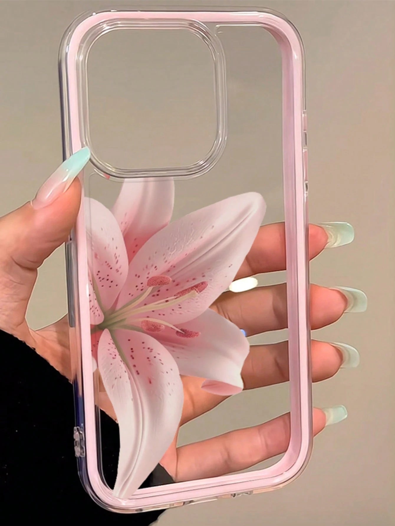 1pc Lily Flower English Text Pattern Pink Frame Shockproof Transparent Full Coverage TPU Phone Case Compatible With Iphone 11 12 13 14 15 16 17 Pro Max, A56/55/54/53/52/51, S26/25/24/23/22/21 Ultra, E