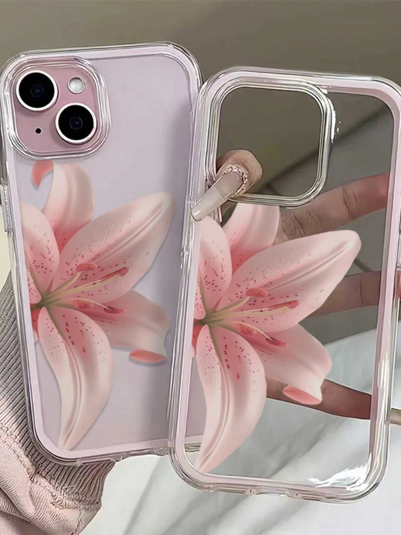 1pc Lily Flower English Text Pattern Pink Frame Shockproof Transparent Full Coverage TPU Phone Case Compatible With Iphone 11 12 13 14 15 16 17 Pro Max, A56/55/54/53/52/51, S26/25/24/23/22/21 Ultra, E