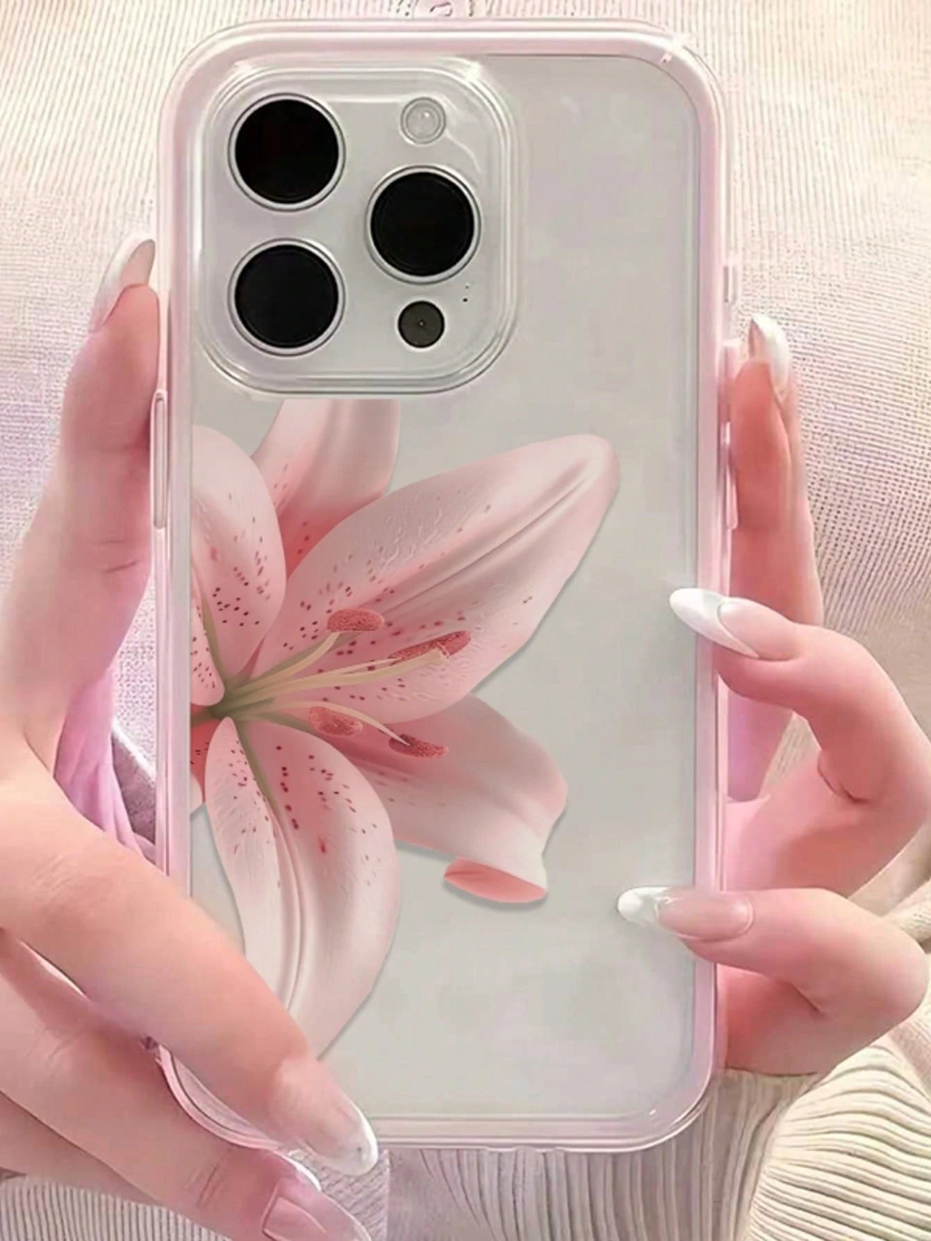 1pc Lily Flower English Text Pattern Pink Frame Shockproof Transparent Full Coverage TPU Phone Case Compatible With Iphone 11 12 13 14 15 16 17 Pro Max, A56/55/54/53/52/51, S26/25/24/23/22/21 Ultra, E