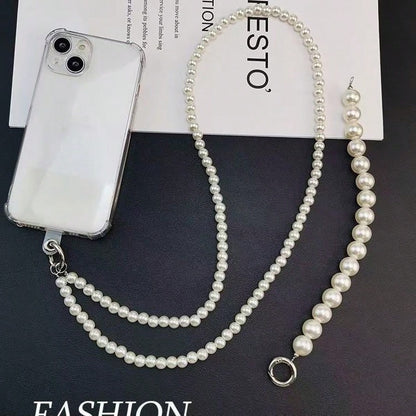 1pc Long Pearl Beaded Phone Lanyard, Popular Phone Case Hanging Chain, Crossbody Phone Chain, Halter, Anti-Drop Bag Chain, Camera Chain