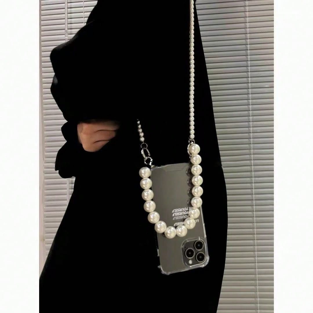 1pc Long Pearl Beaded Phone Lanyard, Popular Phone Case Hanging Chain, Crossbody Phone Chain, Halter, Anti-Drop Bag Chain, Camera Chain