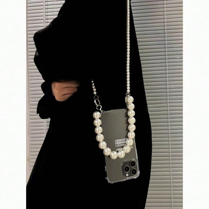 1pc Long Pearl Beaded Phone Lanyard, Popular Phone Case Hanging Chain, Crossbody Phone Chain, Halter, Anti-Drop Bag Chain, Camera Chain