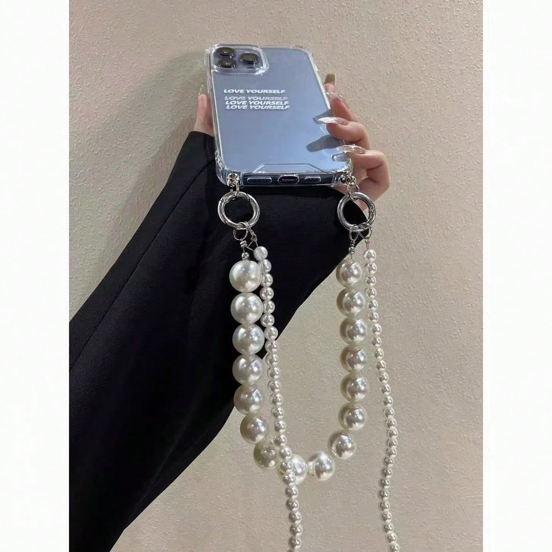 1pc Long Pearl Beaded Phone Lanyard, Popular Phone Case Hanging Chain, Crossbody Phone Chain, Halter, Anti-Drop Bag Chain, Camera Chain