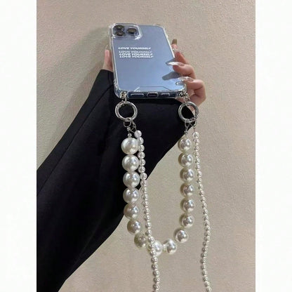 1pc Long Pearl Beaded Phone Lanyard, Popular Phone Case Hanging Chain, Crossbody Phone Chain, Halter, Anti-Drop Bag Chain, Camera Chain