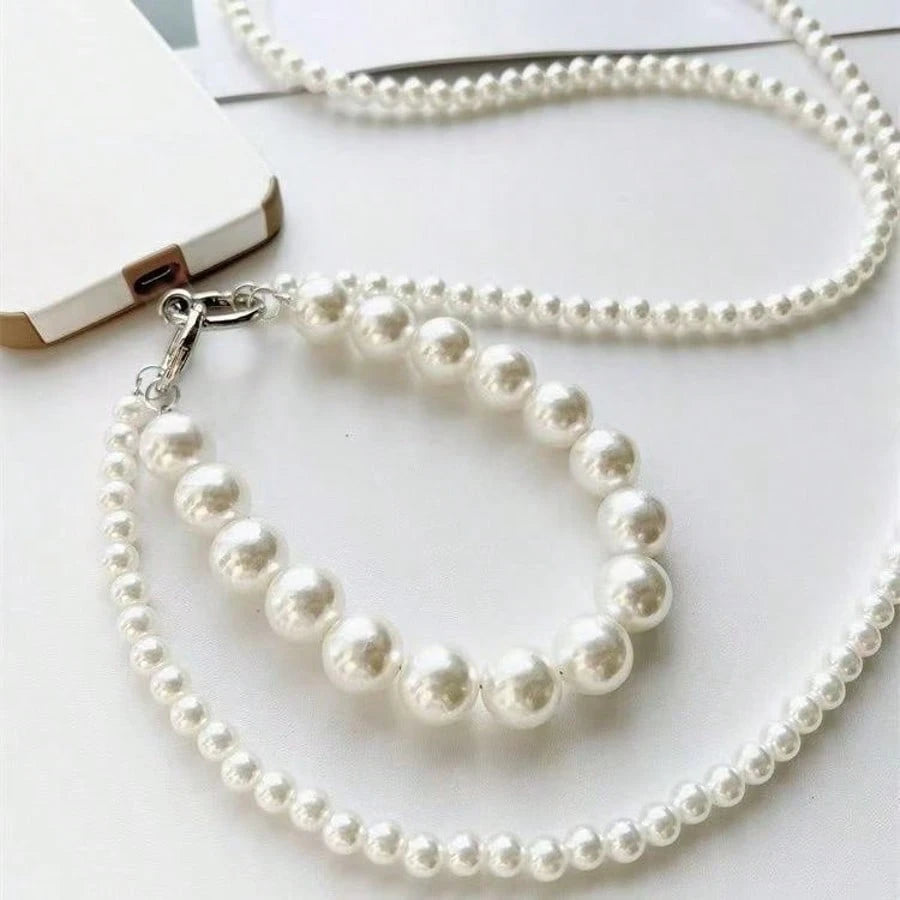 1pc Long Pearl Beaded Phone Lanyard, Popular Phone Case Hanging Chain, Crossbody Phone Chain, Halter, Anti-Drop Bag Chain, Camera Chain