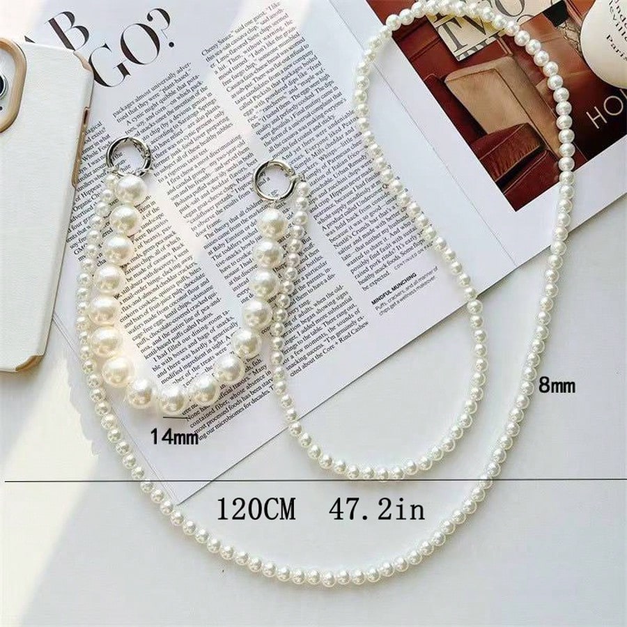 1pc Long Pearl Beaded Phone Lanyard, Popular Phone Case Hanging Chain, Crossbody Phone Chain, Halter, Anti-Drop Bag Chain, Camera Chain