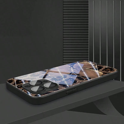 1pc Luxury Butterfly & Leopard Print Glass Material Phone Case, High-End Elegant Design, Compatible With IPhone, Tempered Glass Material