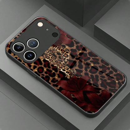 1pc Luxury Butterfly & Leopard Print Glass Material Phone Case, High-End Elegant Design, Compatible With IPhone, Tempered Glass Material