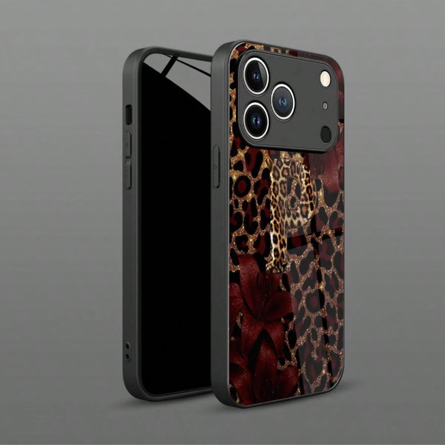 1pc Luxury Butterfly & Leopard Print Glass Material Phone Case, High-End Elegant Design, Compatible With IPhone, Tempered Glass Material