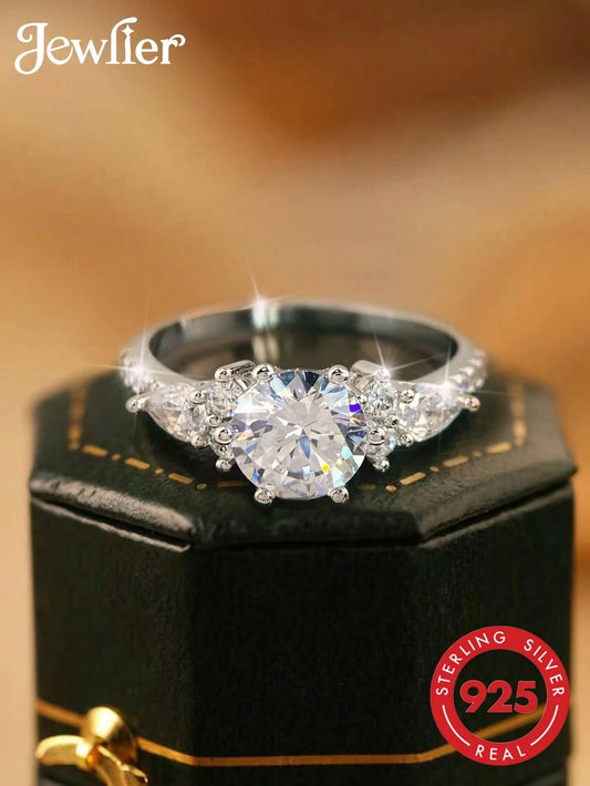 1pc Luxury Ring, Exquisite Women's Wedding Jewelry, S925 Sterling Silver Inlaid Glamorous Cubic Zirconia, Elegant Jewelry, Wedding Ring, Bridal Accessories, Engagement Ring, Promise Ring, Wedding Anni