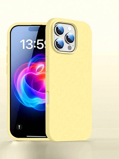 1pc Luxury Yellow Liquid Silicone Phone Case, Compatible With IPhone 17 Air 16 15 14 13 12 11 Pro Max Plus| Liquid Silicone| Ultra-Thin Shockproof Protective Case| Phone