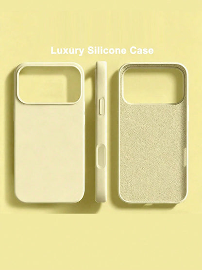 1pc Luxury Yellow Liquid Silicone Phone Case, Compatible With IPhone 17 Air 16 15 14 13 12 11 Pro Max Plus| Liquid Silicone| Ultra-Thin Shockproof Protective Case| Phone