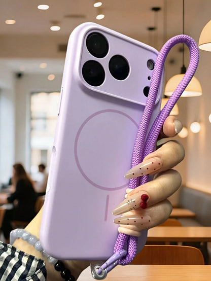 1pc Matte Liquid Silicone Minimalist Magnetic Phone Case + Short Lanyard Strap, Compatible With IPhone 17 Air 16 15 14 13 12 Pro Max Plus, Wireless Charging Soft Silicone Back Cover