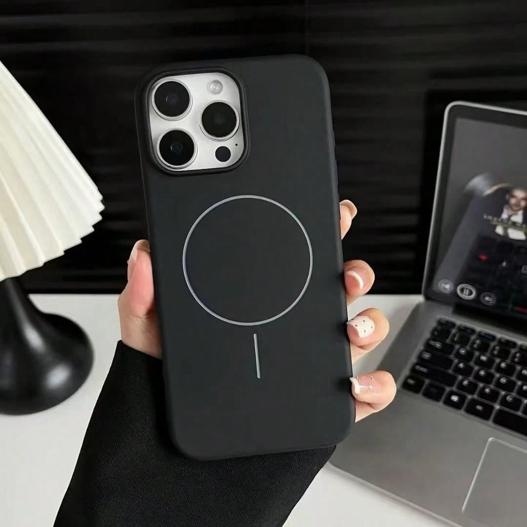 1pc Matte Liquid Silicone Minimalist Magnetic Phone Case, Compatible With IPhone 16/15/14/13/12 Pro Max Plus, Supports Wireless Charging, Soft Silicone Back Cover