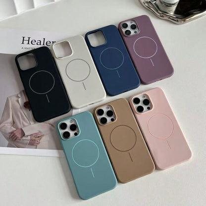 1pc Matte Liquid Silicone Minimalist Magnetic Phone Case, Compatible With IPhone 16/15/14/13/12 Pro Max Plus, Supports Wireless Charging, Soft Silicone Back Cover