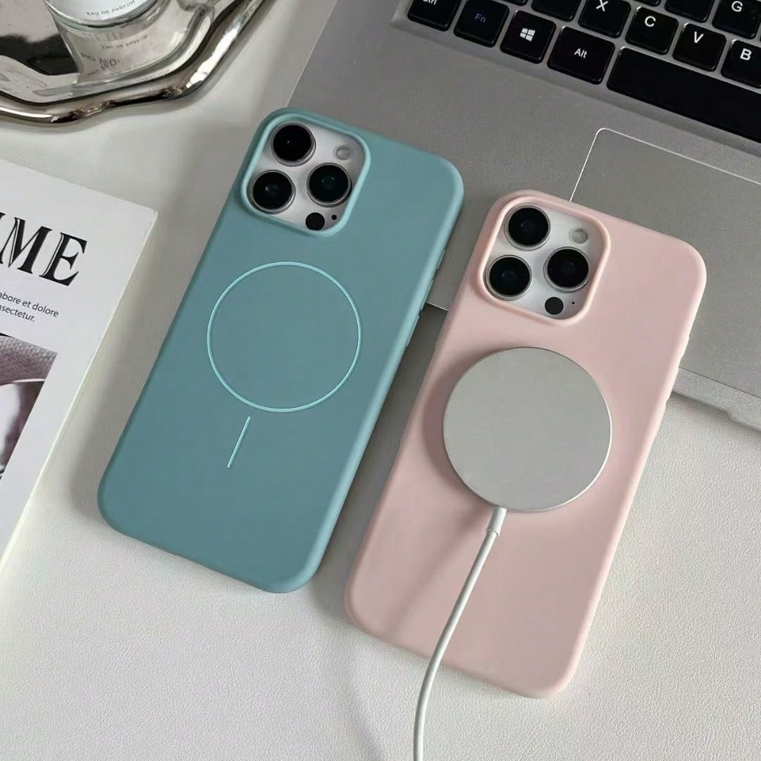 1pc Matte Liquid Silicone Minimalist Magnetic Phone Case, Compatible With IPhone 16/15/14/13/12 Pro Max Plus, Supports Wireless Charging, Soft Silicone Back Cover