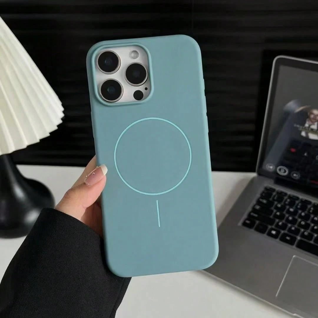 1pc Matte Liquid Silicone Minimalist Magnetic Phone Case, Compatible With IPhone 16/15/14/13/12 Pro Max Plus, Supports Wireless Charging, Soft Silicone Back Cover