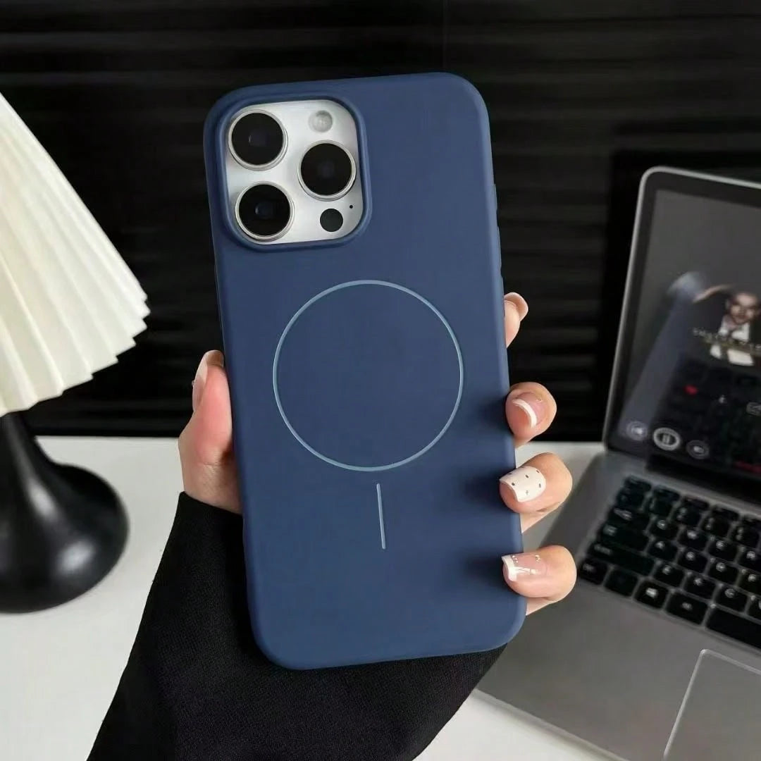 1pc Matte Liquid Silicone Minimalist Magnetic Phone Case, Compatible With IPhone 16/15/14/13/12 Pro Max Plus, Supports Wireless Charging, Soft Silicone Back Cover
