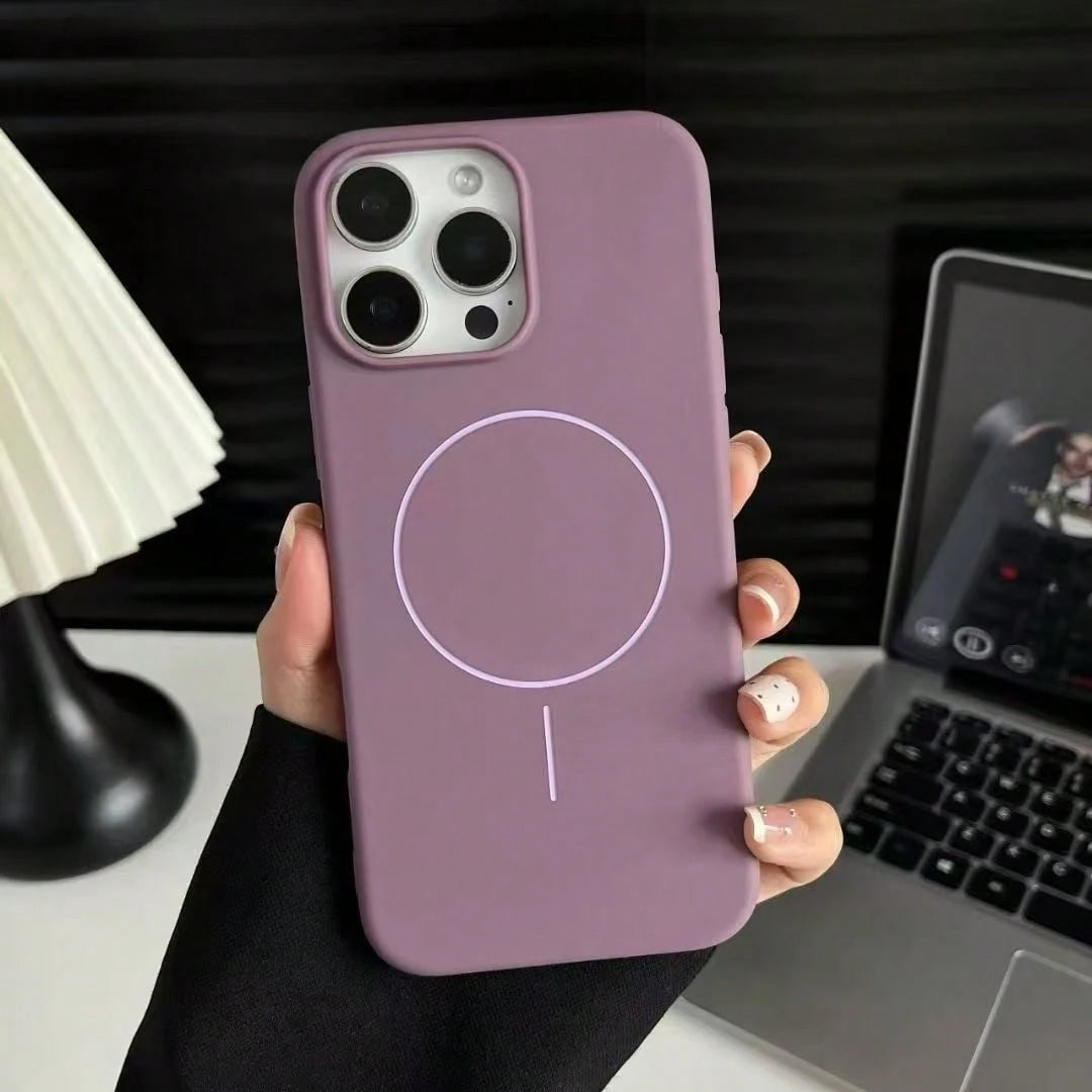 1pc Matte Liquid Silicone Minimalist Magnetic Phone Case, Compatible With IPhone 16/15/14/13/12 Pro Max Plus, Supports Wireless Charging, Soft Silicone Back Cover