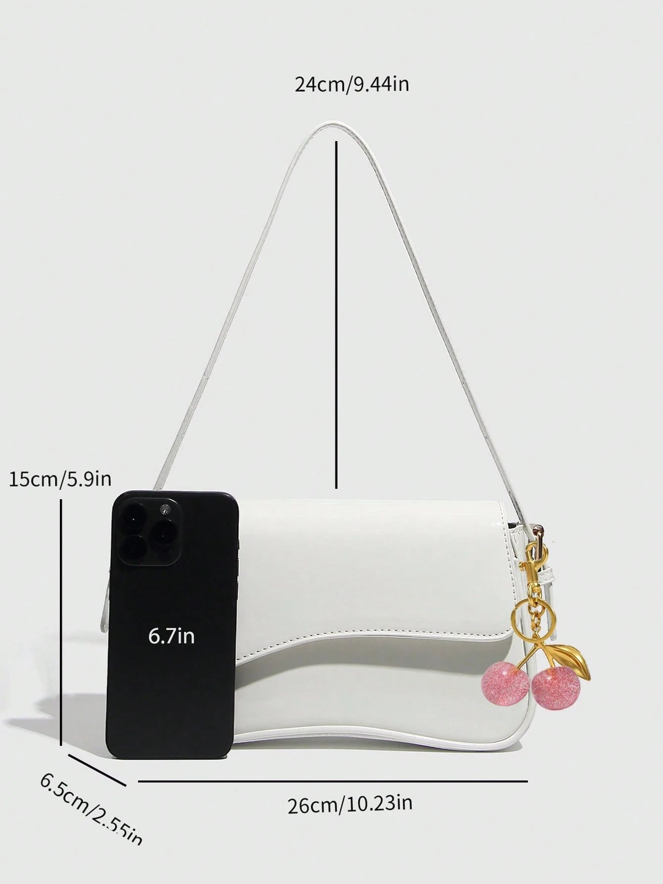 1pc Minimalist Women's White Square Bag, Patent Leather Shoulder Bag, Suitable For Commuting, Shoulder/Hand Carry, Fashion Cherry Decoration, Suitable For Dating, Outing, Party, Valentine's Day. Fashi
