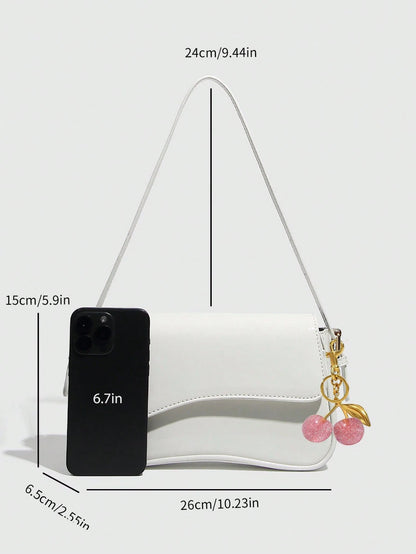 1pc Minimalist Women's White Square Bag, Patent Leather Shoulder Bag, Suitable For Commuting, Shoulder/Hand Carry, Fashion Cherry Decoration, Suitable For Dating, Outing, Party, Valentine's Day. Fashi