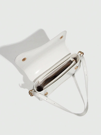 1pc Minimalist Women's White Square Bag, Patent Leather Shoulder Bag, Suitable For Commuting, Shoulder/Hand Carry, Fashion Cherry Decoration, Suitable For Dating, Outing, Party, Valentine's Day. Fashi