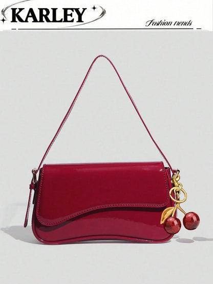 1pc Minimalist Women's White Square Bag, Patent Leather Shoulder Bag, Suitable For Commuting, Shoulder/Hand Carry, Fashion Cherry Decoration, Suitable For Dating, Outing, Party, Valentine's Day. Fashi