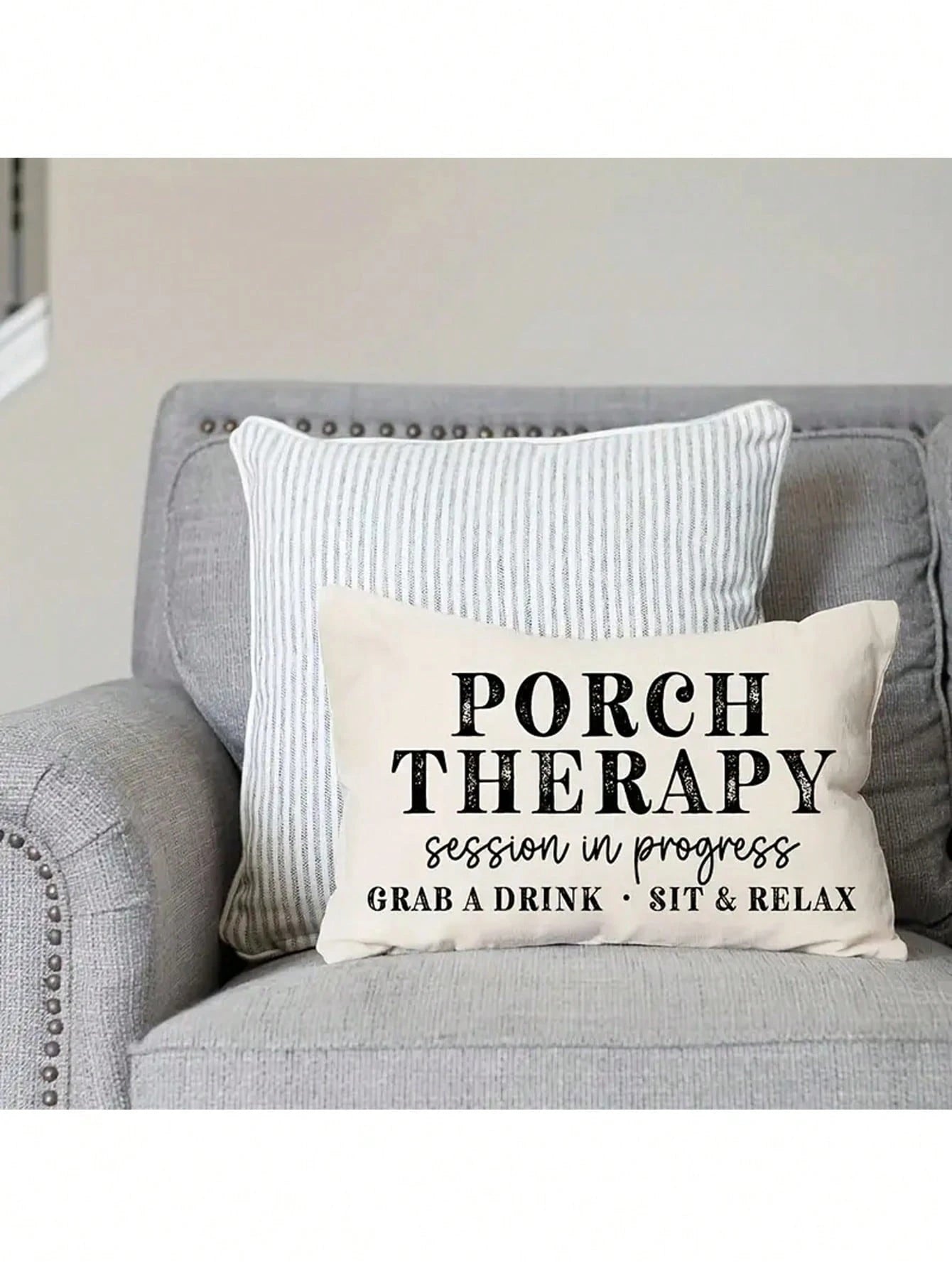 1pc Modern Linen Throw Pillow Cover, Machine Washable With Zipper Closure, Woven Decorative Cushion Cover Suitable For Various Room Types, Outdoor Farmhouse Style Porch Healing Design, Applicable For