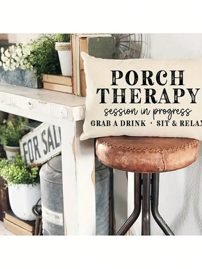 1pc Modern Linen Throw Pillow Cover, Machine Washable With Zipper Closure, Woven Decorative Cushion Cover Suitable For Various Room Types, Outdoor Farmhouse Style Porch Healing Design, Applicable For