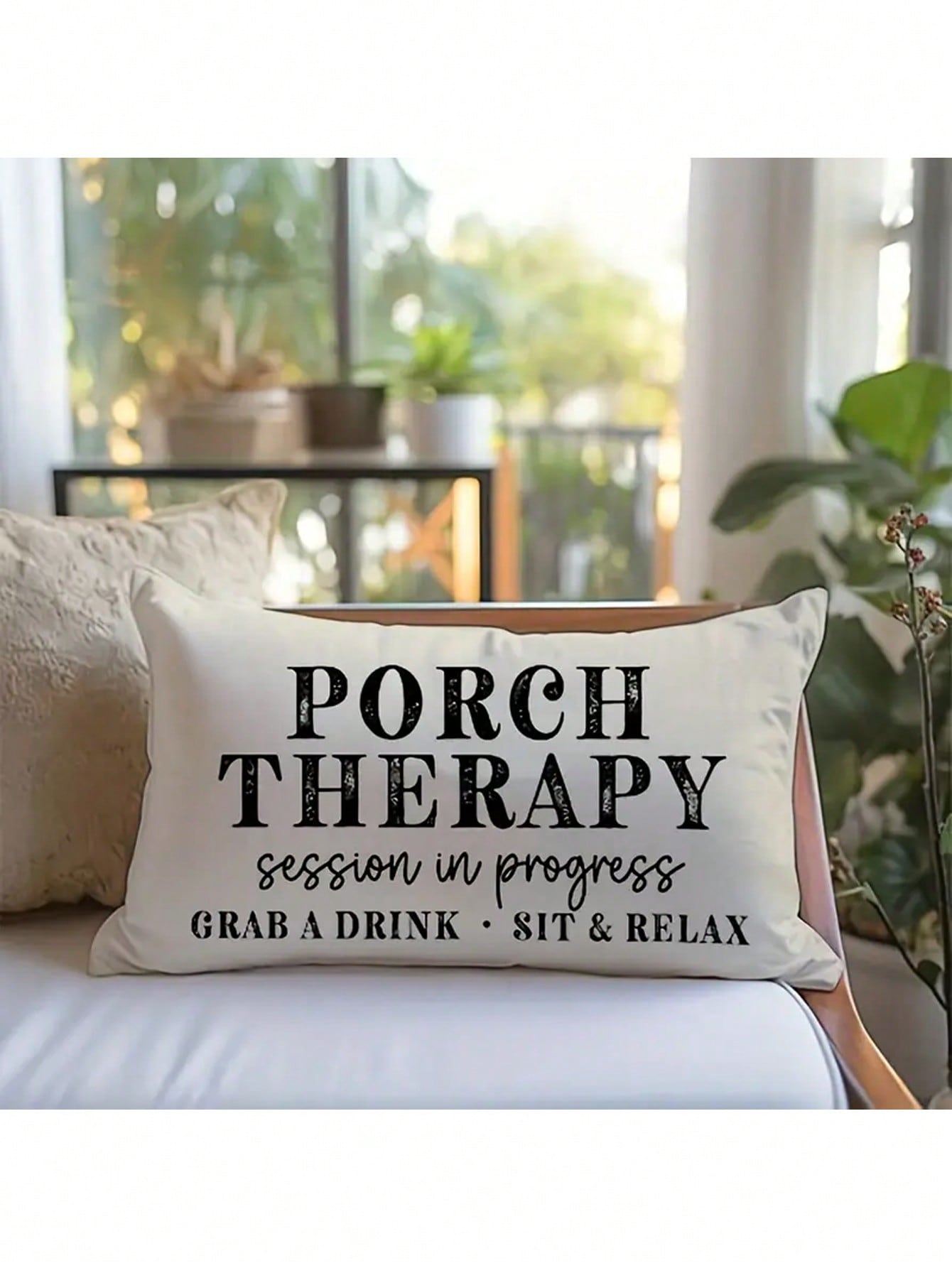 1pc Modern Linen Throw Pillow Cover, Machine Washable With Zipper Closure, Woven Decorative Cushion Cover Suitable For Various Room Types, Outdoor Farmhouse Style Porch Healing Design, Applicable For