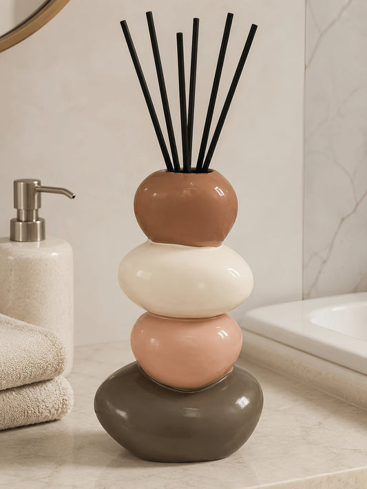 1pc Modern Stacked Pebble Diffuser Bottle, Color Block Or Speckled Cream Aroma Vase, Decorative Home Accent For Bathroom, Bedroom And Living Room