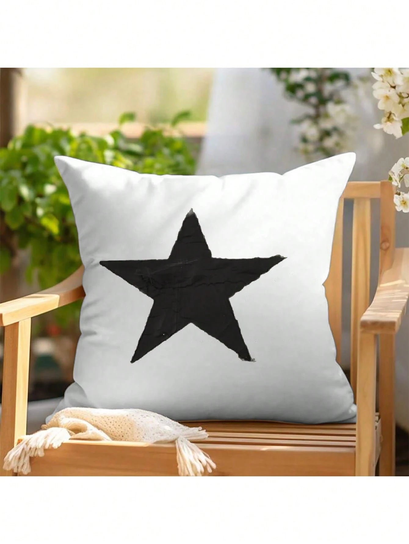1pc Modern Stars And Floral Design Zippered Linen Throw Pillow Cover, 100% Linen, Machine Washable- Stylish Black And White Decorative Cushion Cover For Modern Home Sofa And Couch Decor (Insert Not I