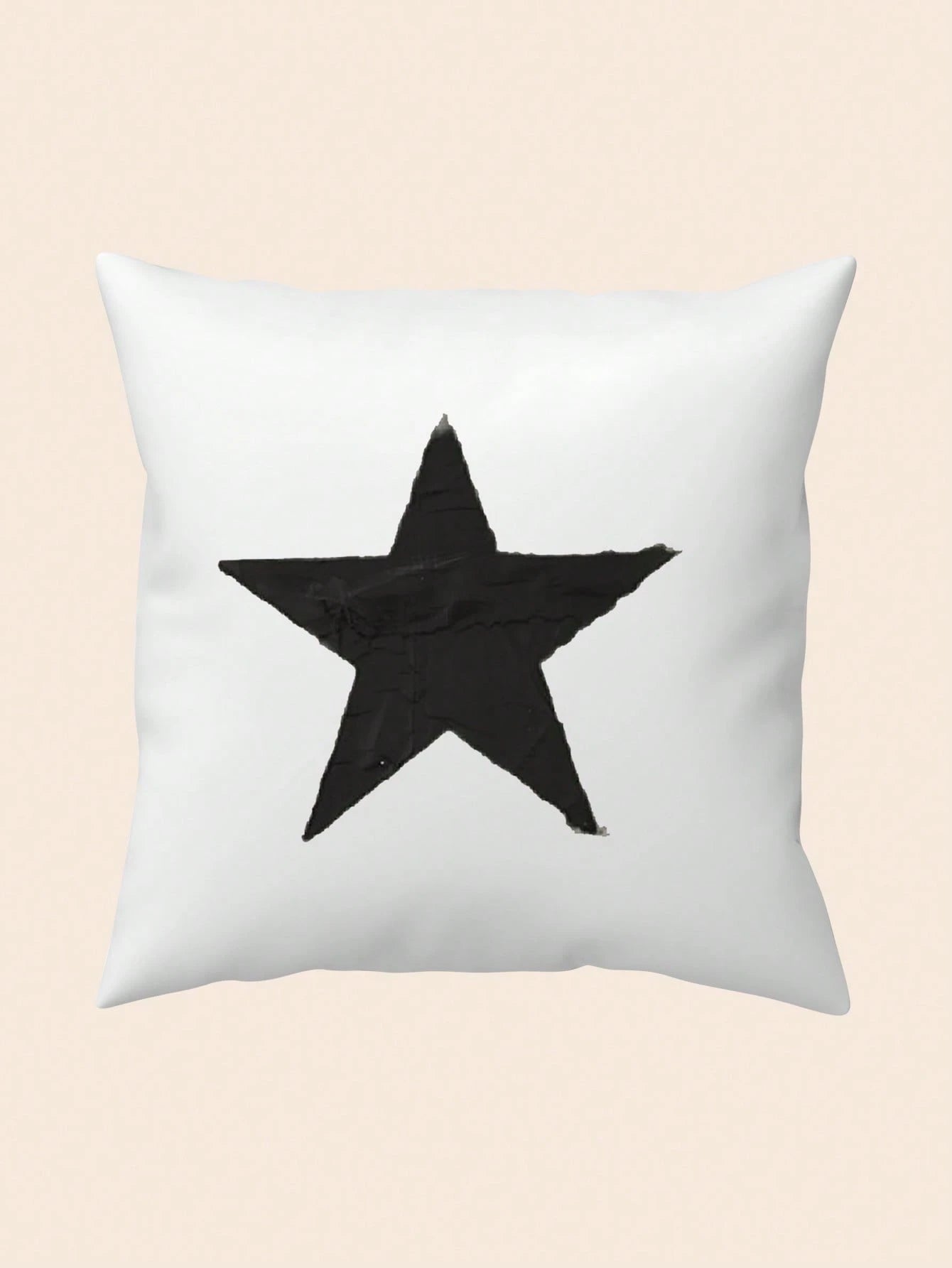 1pc Modern Stars And Floral Design Zippered Linen Throw Pillow Cover, 100% Linen, Machine Washable- Stylish Black And White Decorative Cushion Cover For Modern Home Sofa And Couch Decor (Insert Not I