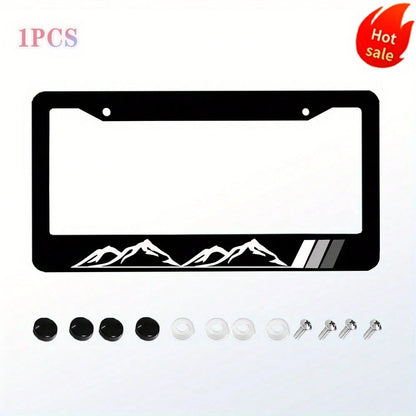 1pc, Mountain License Plate Frame, Stainless Steel License Plate, Decorative Accessory With Screws, Unisex Car Frame 2 Holes Aluminum Proof Holder, 12x6 Inch