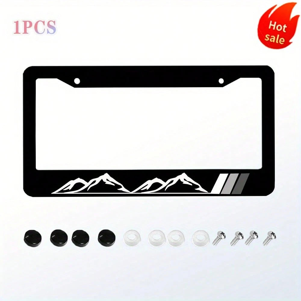 1pc, Mountain License Plate Frame, Stainless Steel License Plate, Decorative Accessory With Screws, Unisex Car Frame 2 Holes Aluminum Proof Holder, 12x6 Inch