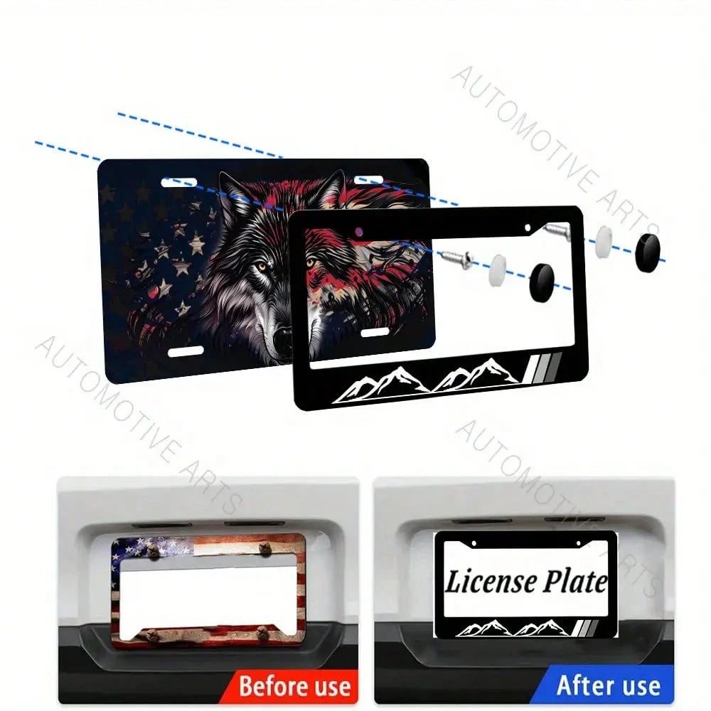 1pc, Mountain License Plate Frame, Stainless Steel License Plate, Decorative Accessory With Screws, Unisex Car Frame 2 Holes Aluminum Proof Holder, 12x6 Inch