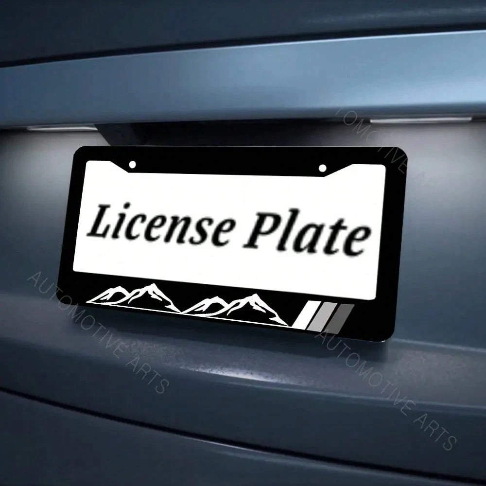1pc, Mountain License Plate Frame, Stainless Steel License Plate, Decorative Accessory With Screws, Unisex Car Frame 2 Holes Aluminum Proof Holder, 12x6 Inch