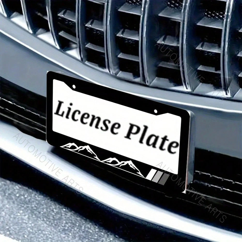 1pc, Mountain License Plate Frame, Stainless Steel License Plate, Decorative Accessory With Screws, Unisex Car Frame 2 Holes Aluminum Proof Holder, 12x6 Inch