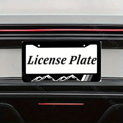 1pc, Mountain License Plate Frame, Stainless Steel License Plate, Decorative Accessory With Screws, Unisex Car Frame 2 Holes Aluminum Proof Holder, 12x6 Inch